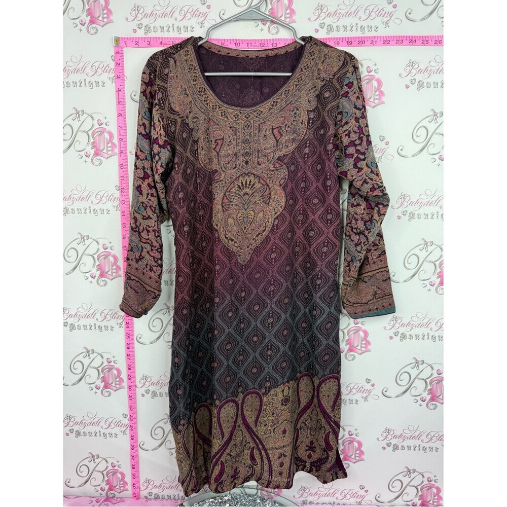 Boho ombré purple blue  Paisley Tunic Dress in Plum cream bohemian